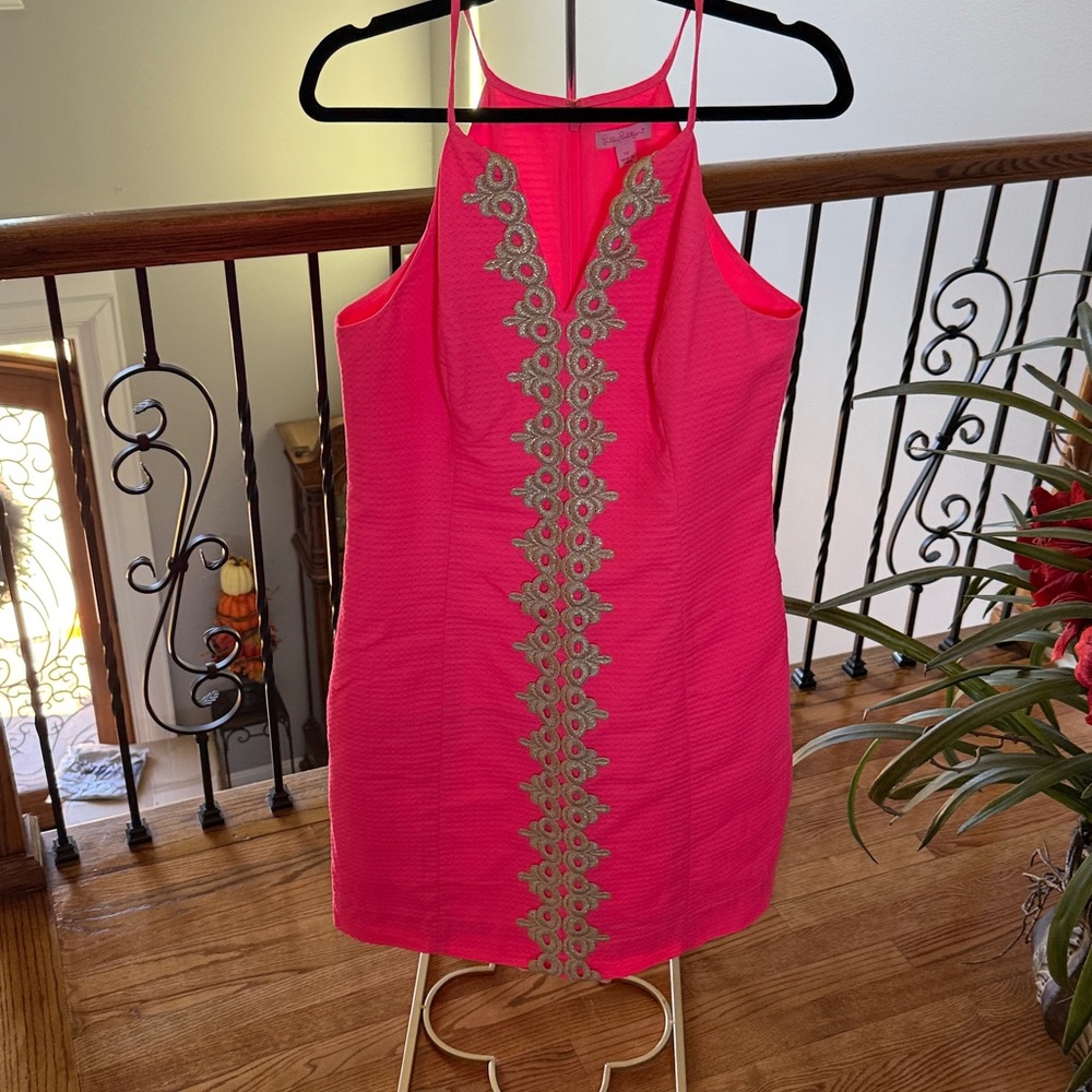 Lilly Pulitzer Neon Pink Dress with Gold Embroidery - Picture 1 of 7